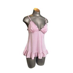 Vintage Y2K 90s Rampage Pink Polka Dot Baby Doll Top Cami - Large